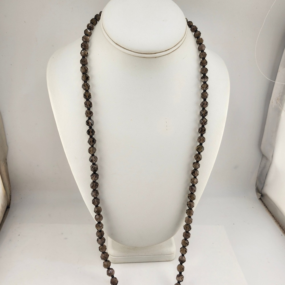Smoky Quartz Color Faceted Glass Bead Necklace Silver Tone‎ Clasp Boho Vintage